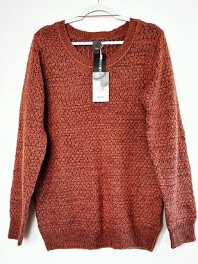 ICHI Women's Rust Crew Neck Textured Sweater -sXL